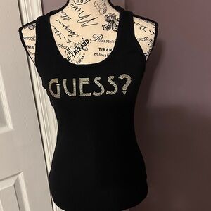 New Guess Black Rhinestone Logo Tank Top